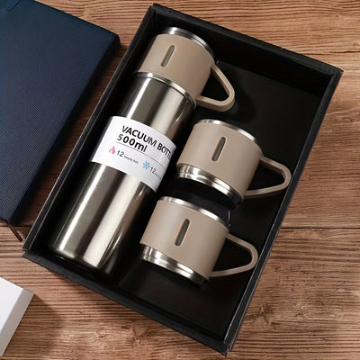 Juego de termos de acero inoxidable, taza térmica aislante de 500 ml/16.9 oz, mantiene bebidas frías o calientes, con taza adicional, para negocios, escuela u oficina