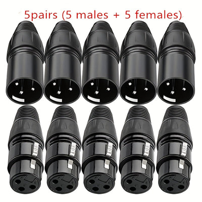 5 pares de conectores de cable de micrófono XLR DMX 3 pines - Masculino a femenino, enchufe en forma de serpiente para conexión de audio, construcción duradera de hierro, no cargado, acabado de soldadura, ideal para actuaciones en vivo y grabación, conec