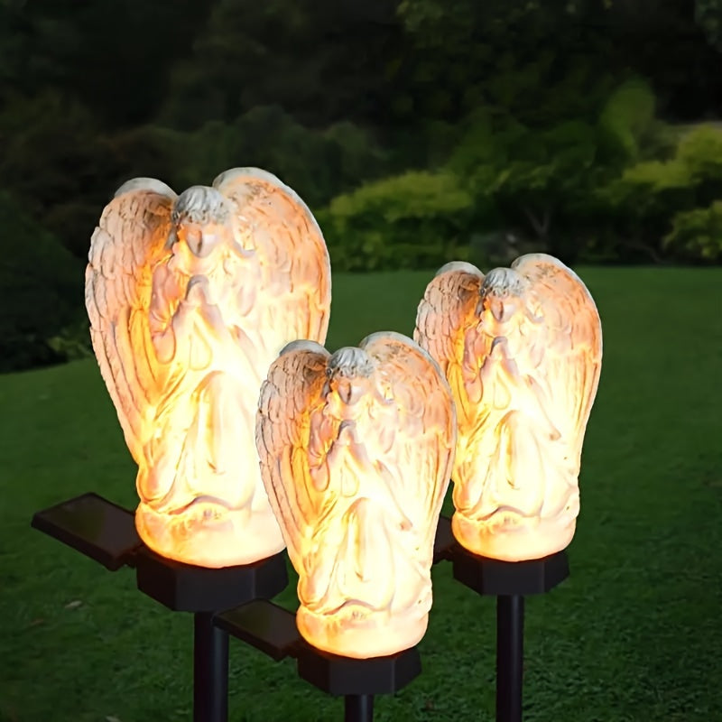 Estatua de ángel de resina alimentada por energía solar, luz de camino de montaje semihundido, accesorio de iluminación de paisaje decorativo, con batería de níquel de 600mAh, control de interruptor, sin control remoto, para jardín, césped, decoración fe