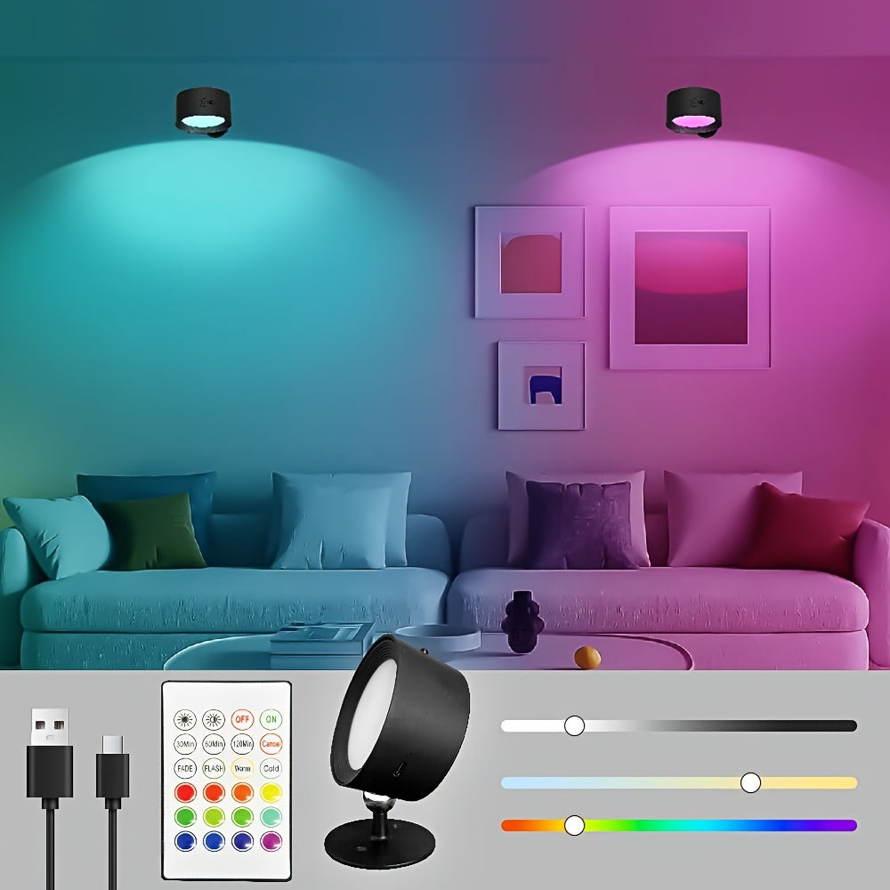 Iluminación escénica LED RGB GVTCO, 14 colores cambiantes y regulables, control remoto y táctil, alimentación por USB, batería de 1200mAh, temporizador, modos de iluminación degradado/parpadeo, ideal para dormitorio, sala, pasillo