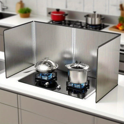 Protección integral para acampar en casa! Guarda chapoteos de acero inoxidable con paneles plegables dobles, material resistente al calor y no adherente, diseño dual de 1 pieza para protección contra chapoteos en RV/cochera!