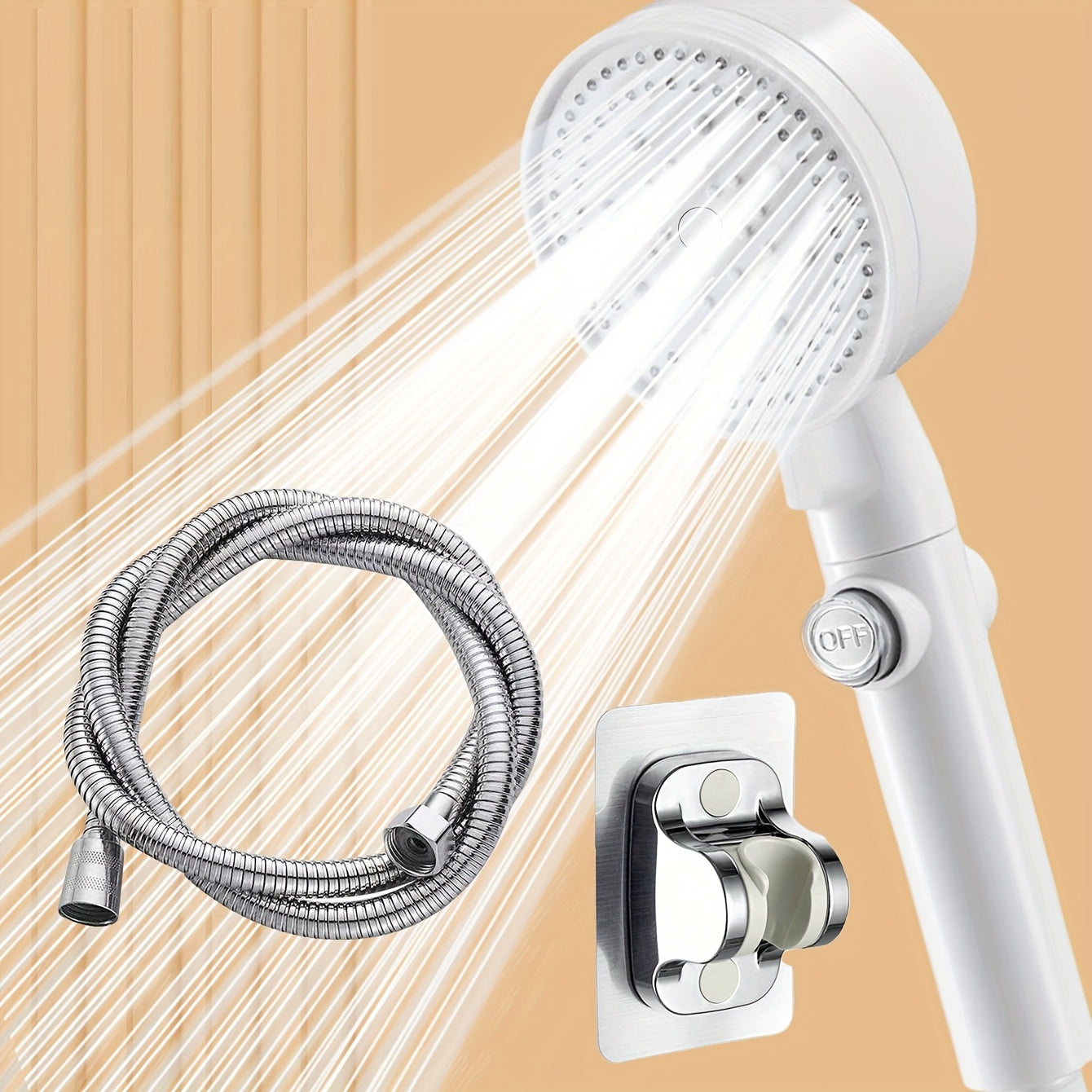 Juego de cabezal de ducha portátil TATUKIKO, montaje en pared, acabado pulido, blanco crema, con presión, con kit de instalación y modo de ahorro de agua, para baño, accesorio de cabezal de ducha|Aspecto moderno|Acabado pulido, cabezal de ducha y manguer