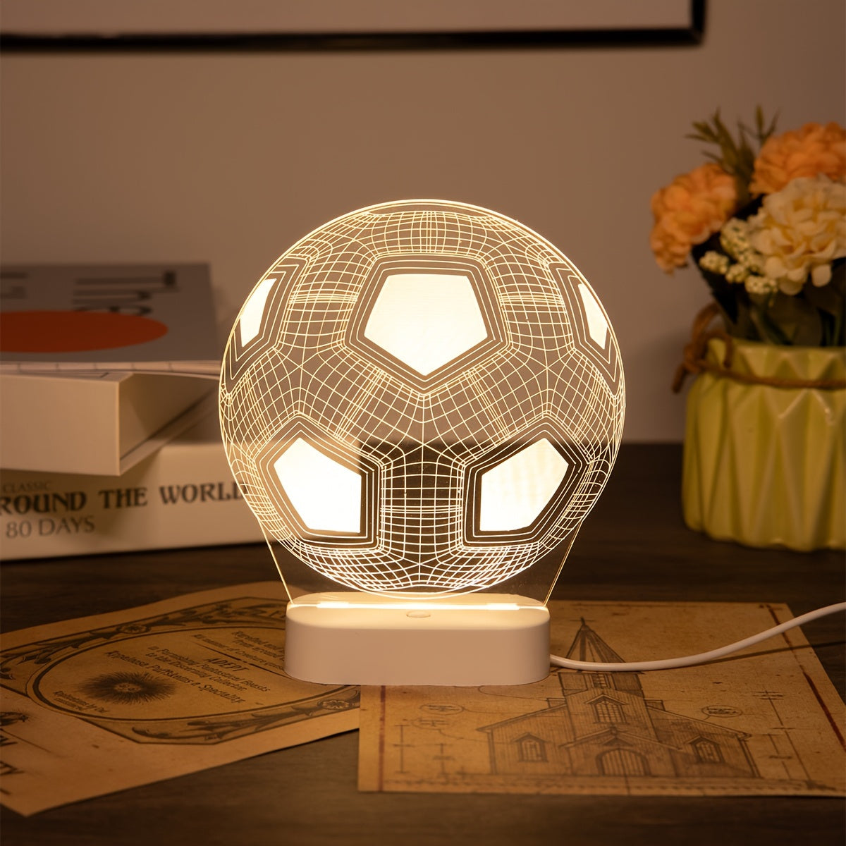 Luz Nocturna de Fútbol con Alimentación USB - Diseño Moderno de Rejilla Hexagonal, Lámpara Decorativa de Deportes Iluminada para Sala de Estar, Dormitorio, Baño - Iluminación Creativa de Mesa, Decoración de Sala de Fútbol