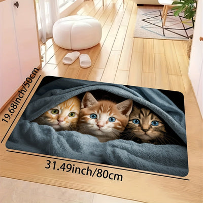 1pc Alfombra de Entrada de Poliéster Lavable a Máquina con Diseño de Gato Lindo y Base Antideslizante de PVC – Alfombra Interior para Puerta Principal, Baño, Cocina, Sala de Estar y Decoración de Dormitorio, Decoración Caprichosa | Diseño Juguetón | Text