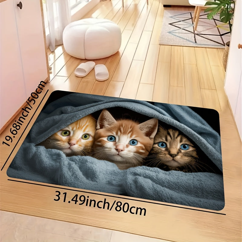 1pc Alfombra de Entrada de Poliéster Lavable a Máquina con Diseño de Gato Lindo y Base Antideslizante de PVC – Alfombra Interior para Puerta Principal, Baño, Cocina, Sala de Estar y Decoración de Dormitorio, Decoración Caprichosa | Diseño Juguetón | Text