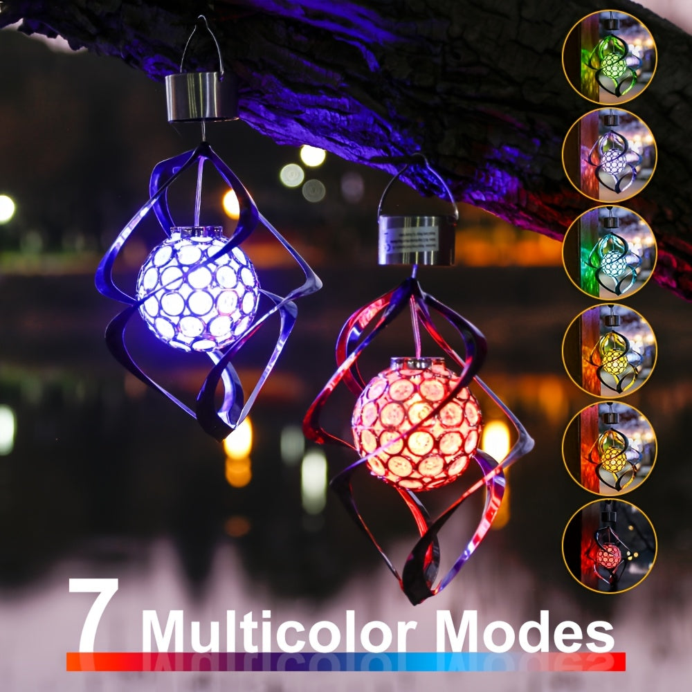 1 unidad] Luz colgante LED solar para exteriores con carillón plateado y luz decorativa de 7 colores, con degradado RGB