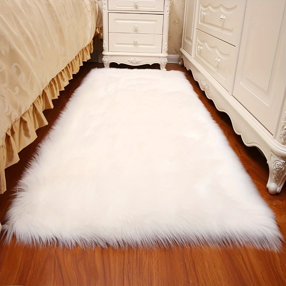 1pc Alfombra de Pelo Sintético Suave, Alfombra de Felpa Antideslizante de Poliéster, Alfombra Acogedora para Lado de la Cama, con Limpieza en Seco Solo, para Sala de Estar, Dormitorio, Estudio, Vestidor, Decoración para el Hogar, Navidad