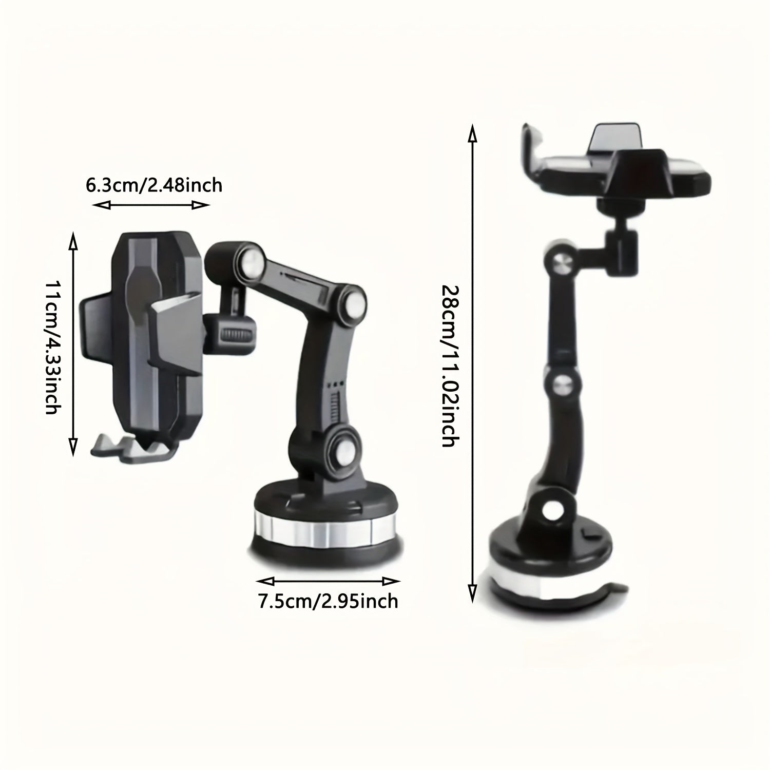 Soporte para Teléfono Móvil Giratorio 360° - ABS Duradero, Montaje en Tablero, Brazo Ajustable y Abrazadera para Coches, Camiones, Vehículos de Ingeniería