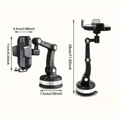 Soporte para Teléfono Móvil Giratorio 360° - ABS Duradero, Montaje en Tablero, Brazo Ajustable y Abrazadera para Coches, Camiones, Vehículos de Ingeniería