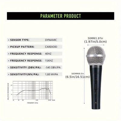 Micrófono profesional SM58YY con cable | Alimentación por USB, conector de 6.35 mm | Ideal para karaoke, transmisiones en vivo y videoconferencias | Sonido de alta fidelidad, reducción de ruido | Diseño elegante en negro con rejilla metálica | Compatibil