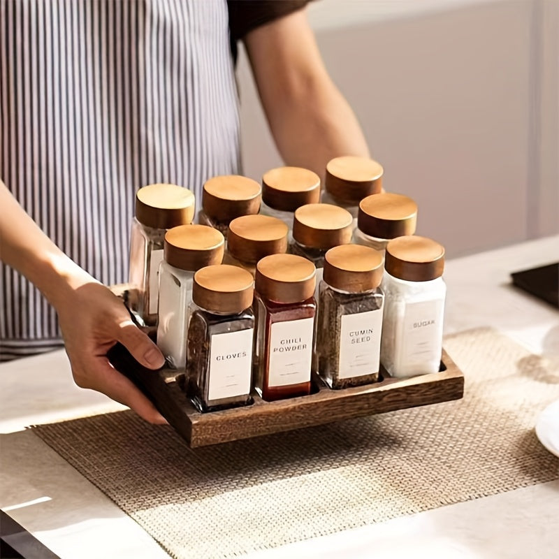 Un juego de 12 piezas / 6 piezas de tarros cuadrados para especias de vidrio con tapa de bambú, botellas pequeñas para condimentos de cocina doméstica