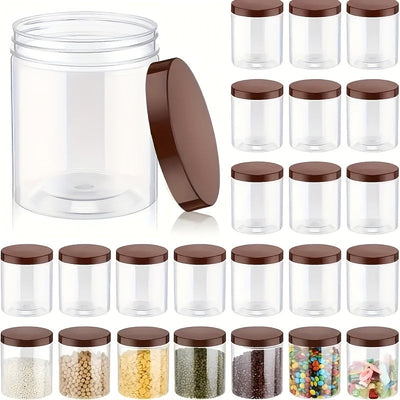 9 piezas de 16 onzas de frascos de plástico transparente con tapas marrones - Diseño con rosca y hermético para frutas secas, miel, nueces y más - Incluye etiquetas y bolígrafo, ideal para almacenamiento de cocina, accesorios para frascos de mason