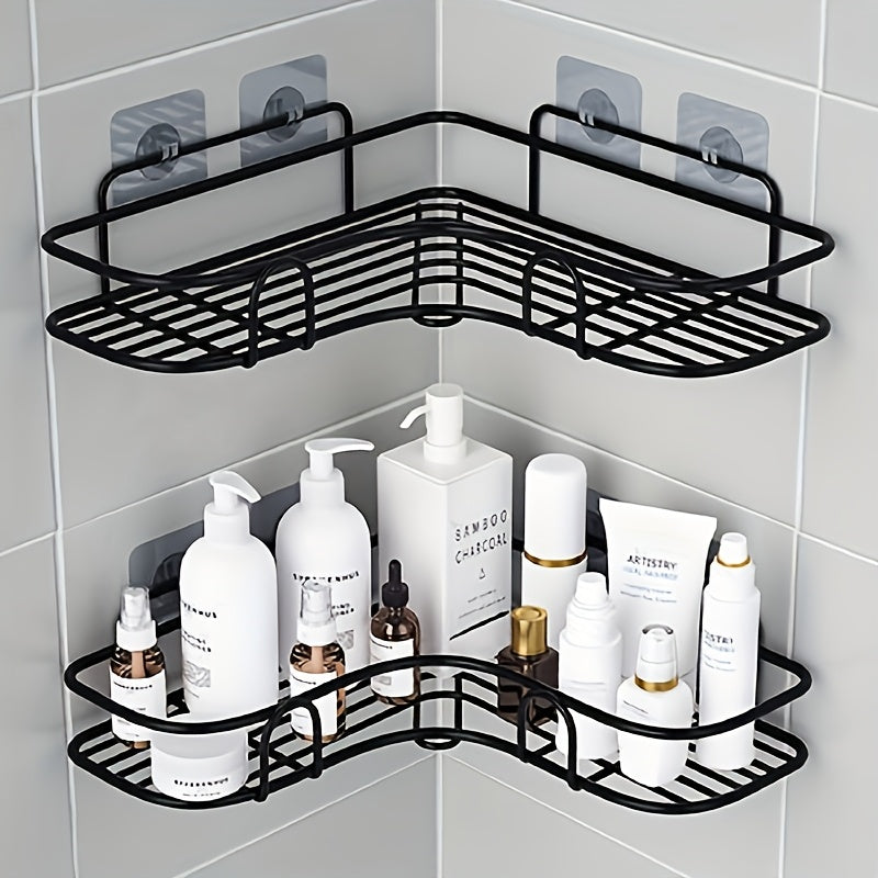 1 pieza de Esquina para Ducha en PVC que Ahorra Espacio - Organizador de Baño Montado en Pared sin Taladro para Champú, Acondicionador y Maquillaje - Anticorrosión, Fácil de Instalar, Sin Formaldehído, Acero Inoxidable, Estantes para la Ducha