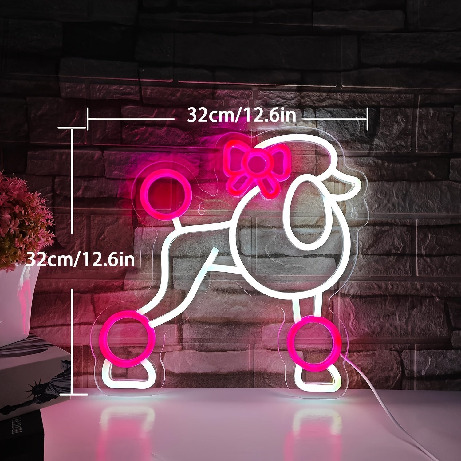 1pc Señal de neón de caniche de plástico pulido, luz decorativa de pared con alimentación USB regulable con control de interruptor, arte multiusos para dormitorio, habitación infantil, tiendas de mascotas, estudios de peluquería, decoración de sala de es
