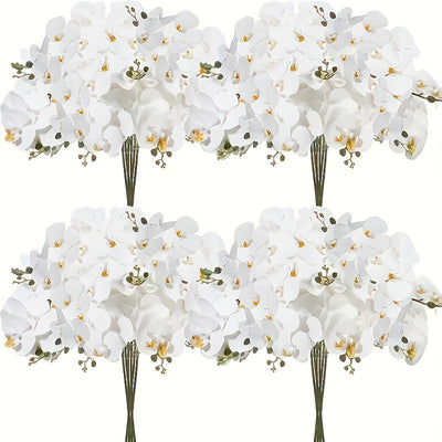 5 unidades de flores de orquídea artificiales LuxeArt, Phalaenopsis blancas con acentos de Acacia, arreglos florales de plástico para Navidad, Halloween, Pascua, Janucá, decoración de Acción de Gracias