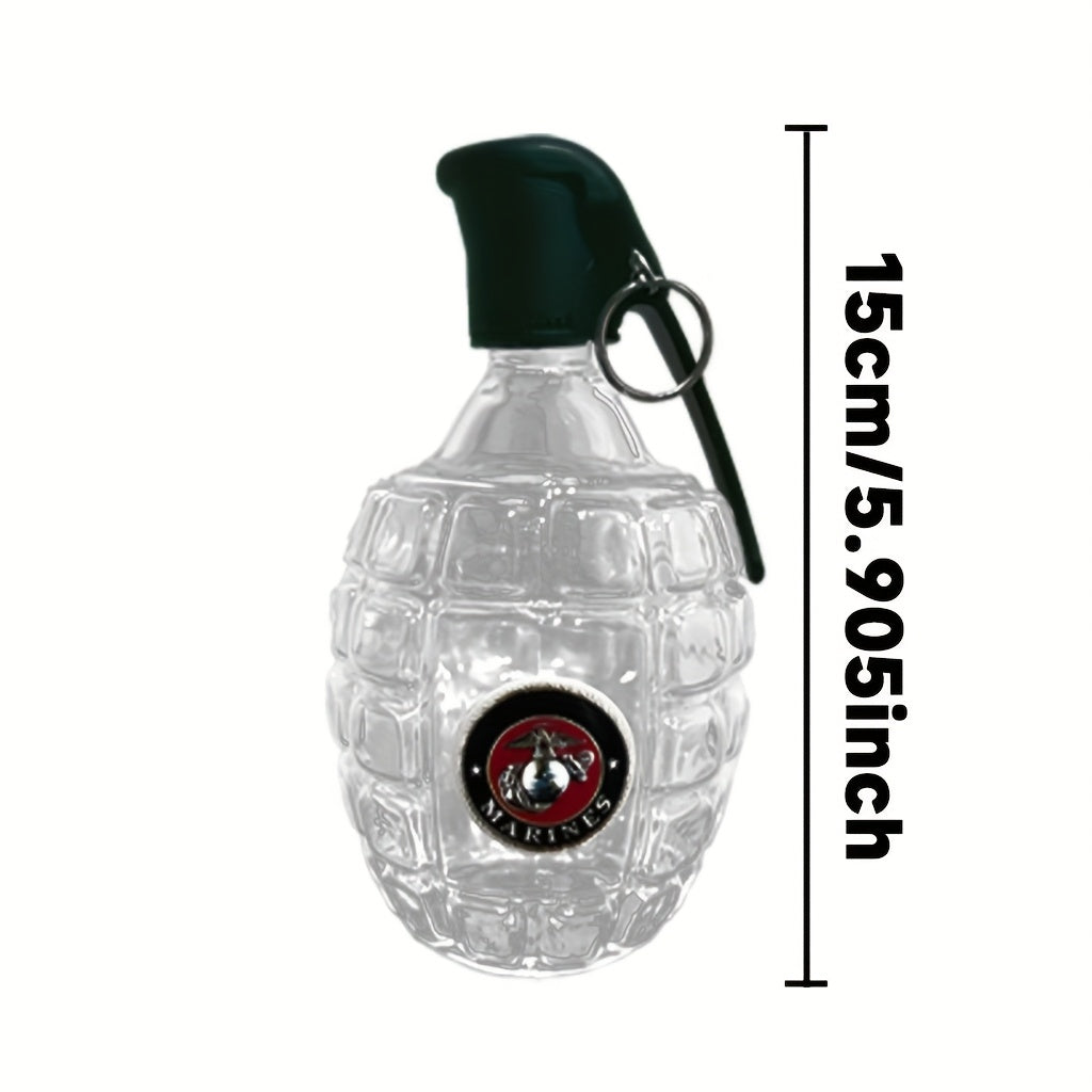 Botella de Whisky en Forma de Granada Militar 1pz - Vidrio Grabado de 300ml, Diseño Antifugas y Duradero, Decantador con Cordón , Regalo Ideal para Veteranos en Acción de Gracias o Temporada de Graduación, Vajilla Novedosa, Decoración Temática Militar, S