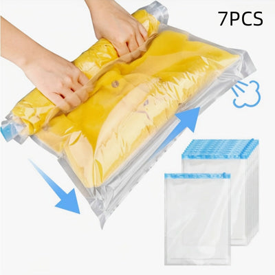 7 piezas: Bolsas de compresión para ahorrar espacio, sin necesidad de aspiradora o bomba, ideal para viajeros frecuentes, diseño para enrollar a mano, fácil de usar, bolsa de almacenamiento que cabe perfectamente en tu mochila, organización con separació