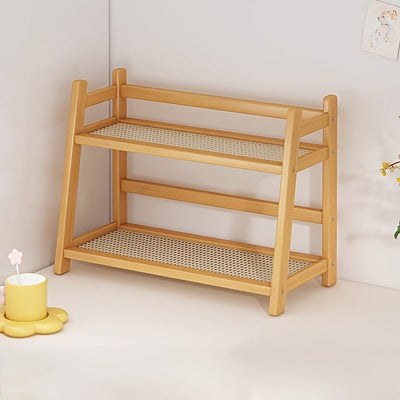Organizador de cocina vintage estilo ratán de 2 niveles, estante para especias transpirable, repisa para baño y dormitorio, ideal para cosméticos y tazas (diseño ahorrador de espacio)