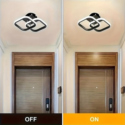 Lámpara de techo moderna blanca cuadrada con patrones geométricos - Iluminación ajustable, semi-inclinada para cocina, pasillo, balcón, escaleras y dormitorio, diseño cercano al techo, acabado metálico, cableado duro, 110V-240V, luces de techo para vivie