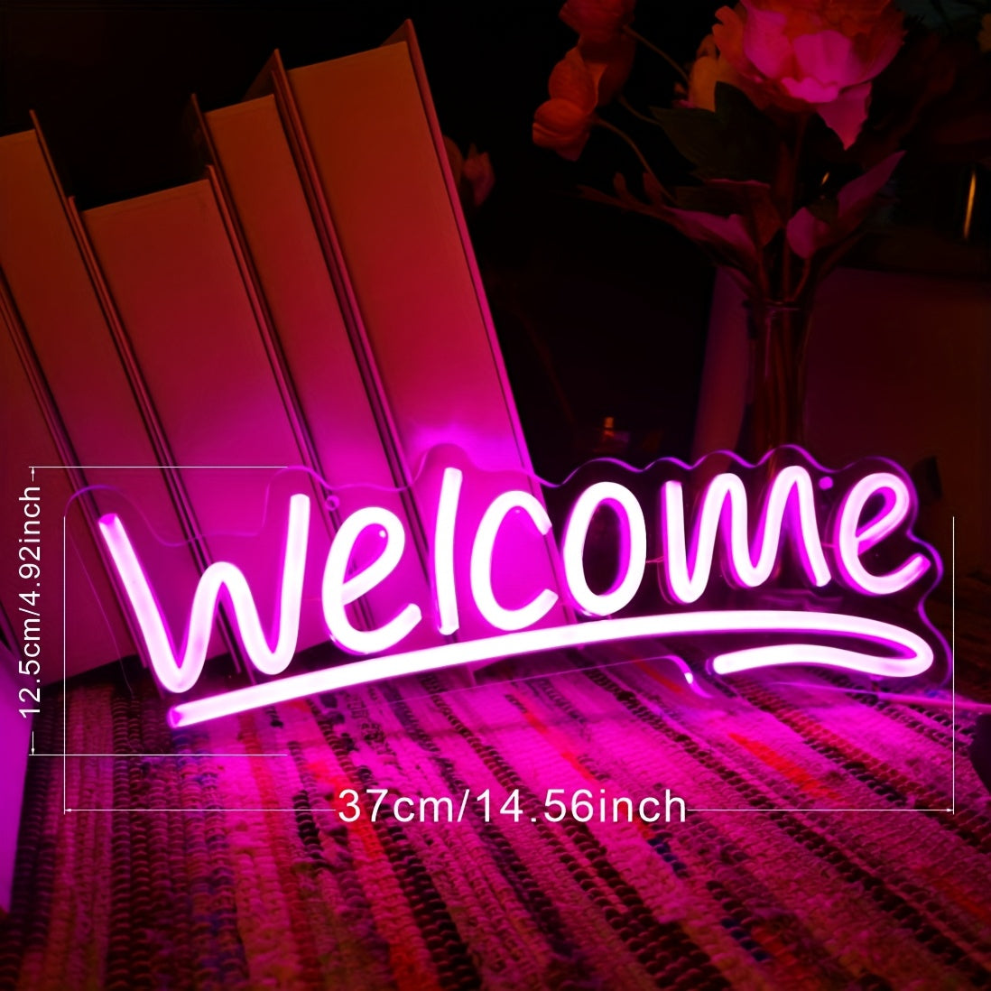 Letrero de neón LED de bienvenida con interruptor de encendido/apagado, luz de pared con alimentación USB, control de botón pulsador, multiusos para el hogar, tienda, floristería, bar, salón, cafetería, restaurante, decoración de inauguración de la casa