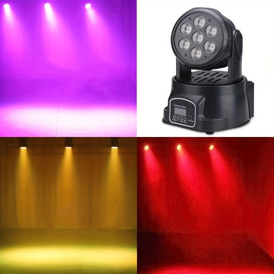 Luces de discoteca para DJ con cabezas móviles, 7 x 8W Mini Luces de escenario móviles RGBW, Spotlight activado por sonido DMX, Luces de haz. Adecuado para fiestas, clubes, conciertos, bodas, eventos en vivo, DJs, bares, actuaciones y espectáculos de luz
