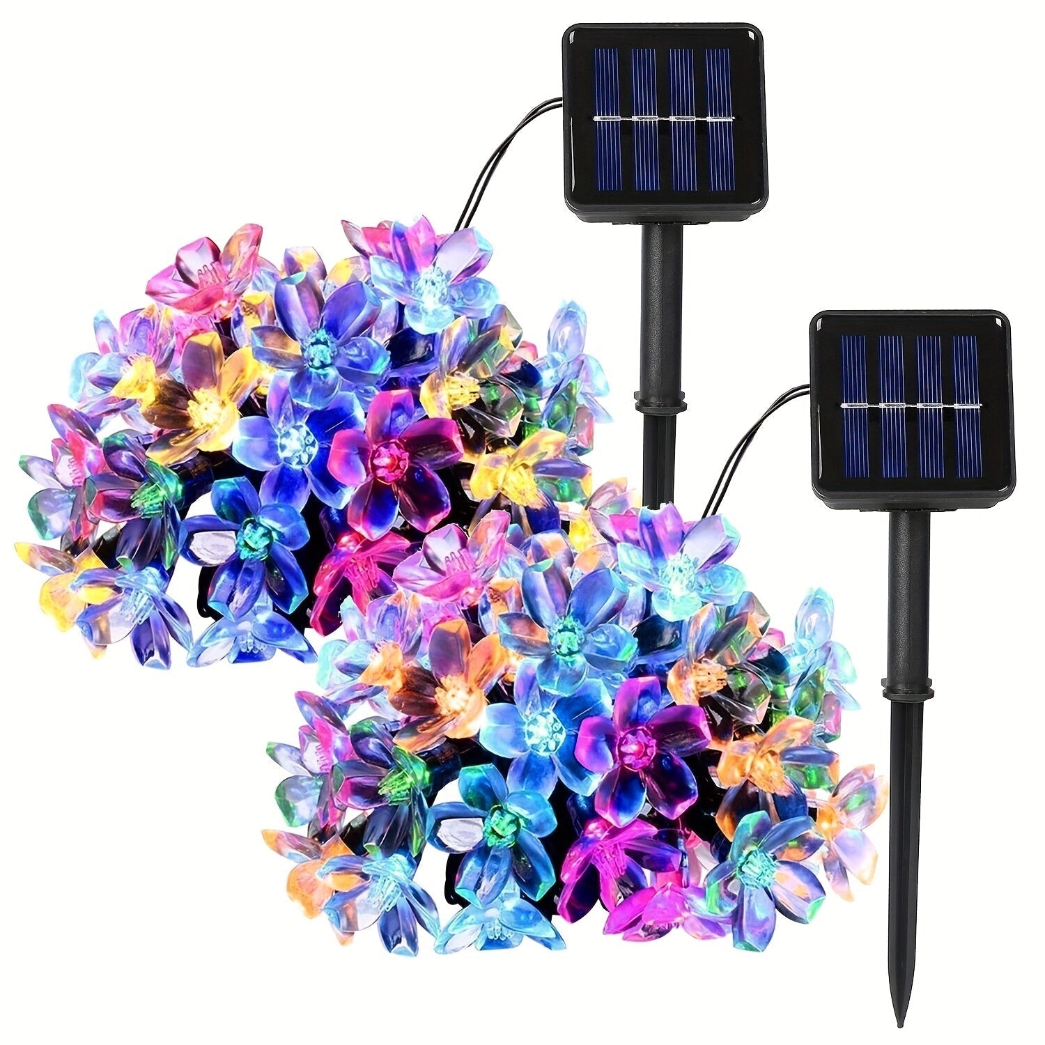 Luz de cadena de flores solares SolarFlora LED, luces de jardín de flores de plástico multicolor, batería de níquel de 600mAh, control de botón, temática espacial, módulo fotovoltaico no extraíble, ideal para decoración de bodas
