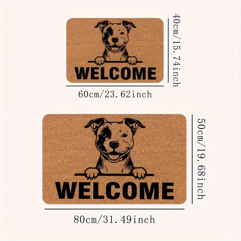 Tapete de bienvenida para perros de presa - Tapete de puerta duradero de poliéster con diseño "BIENVENIDO", fácil de limpiar, lavable en máquina, decoración de entrada interior/exterior, 1cm de grosor, 800g/m², forma rectangular, decoración de perros