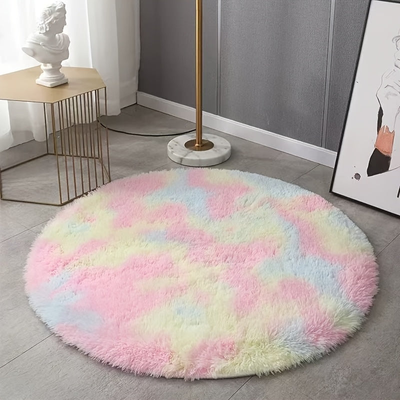 Alfombra mullida de pelo largo para dormitorio, alfombra suave de peluche arcoíris para sala, alfombra interior arcoíris, alfombra ultra suave de peluche, alfombra teñida al anudar para dormitorio y sala, decoración para el hogar