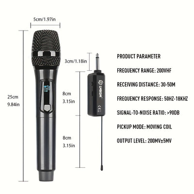 Micrófono inalámbrico recargable, micrófono inalámbrico de doble canal enchufar y usar, adecuado para canto en karaoke, discursos, bodas, iglesias, sistemas de sonorización