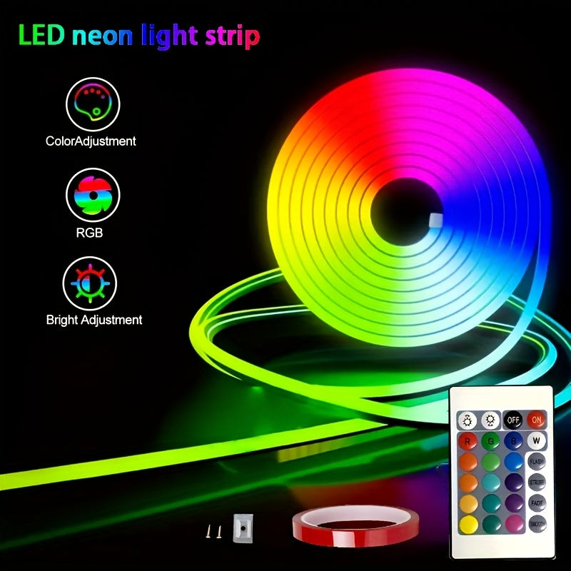 Barra de Luz LED Neon RGB Inteligente con Control Remoto de 24 Teclas - Luces LED RGBW, Alimentación USB (5V) para Fiestas, Hogar y Escenarios - Iluminación Decorativa Interior con Ajuste de Brillo y Color - Compatible con PC/TV/Mandos - Sin Necesidad de