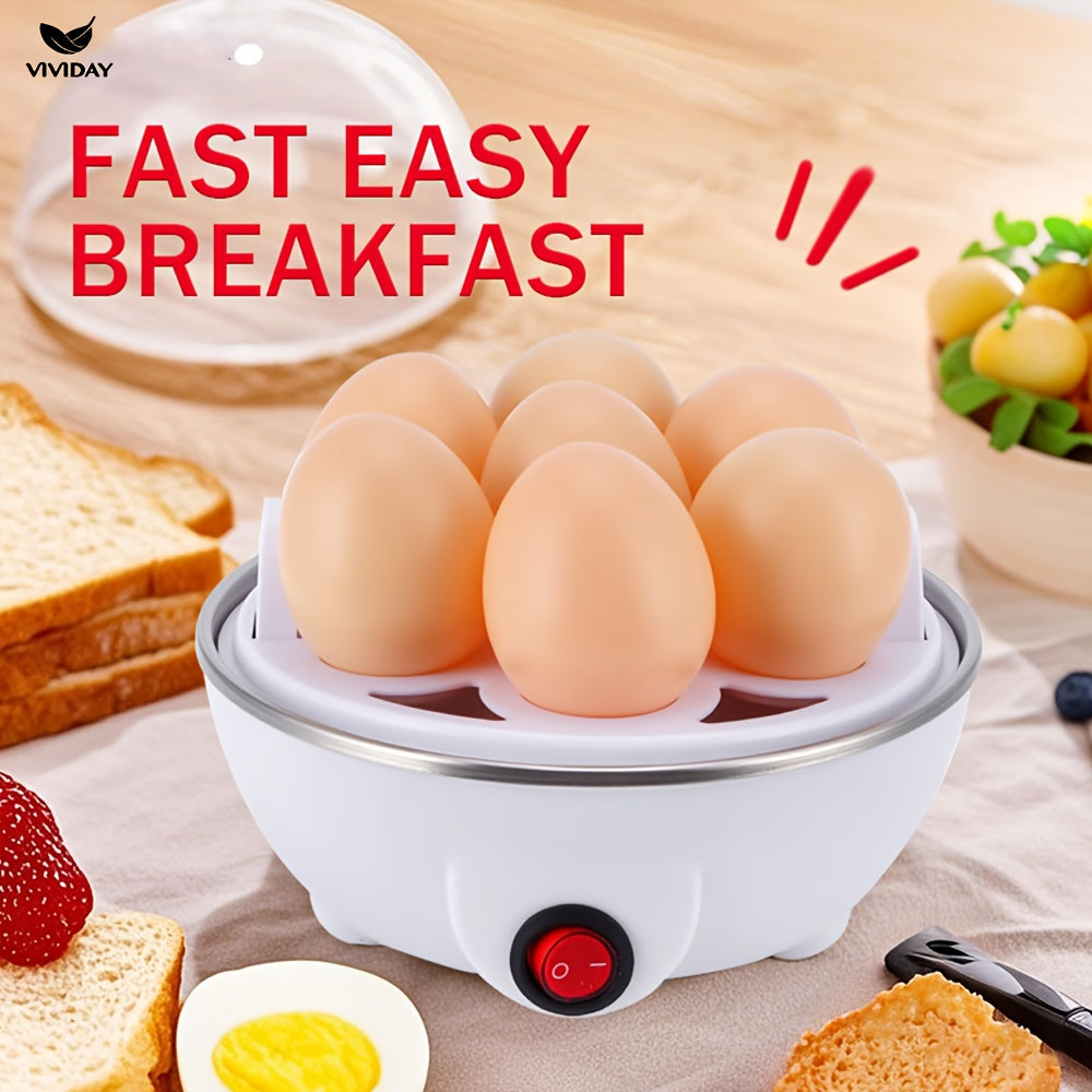 VIVIDAY Hervidor de huevos y vaporizador de alimentos de una sola capa con fácil apertura - Operación transparente y conveniente con un solo botón, ideal para hervir huevos y panqueques, dispositivo de cocción de huevos | Diseño blanco elegante | Constru