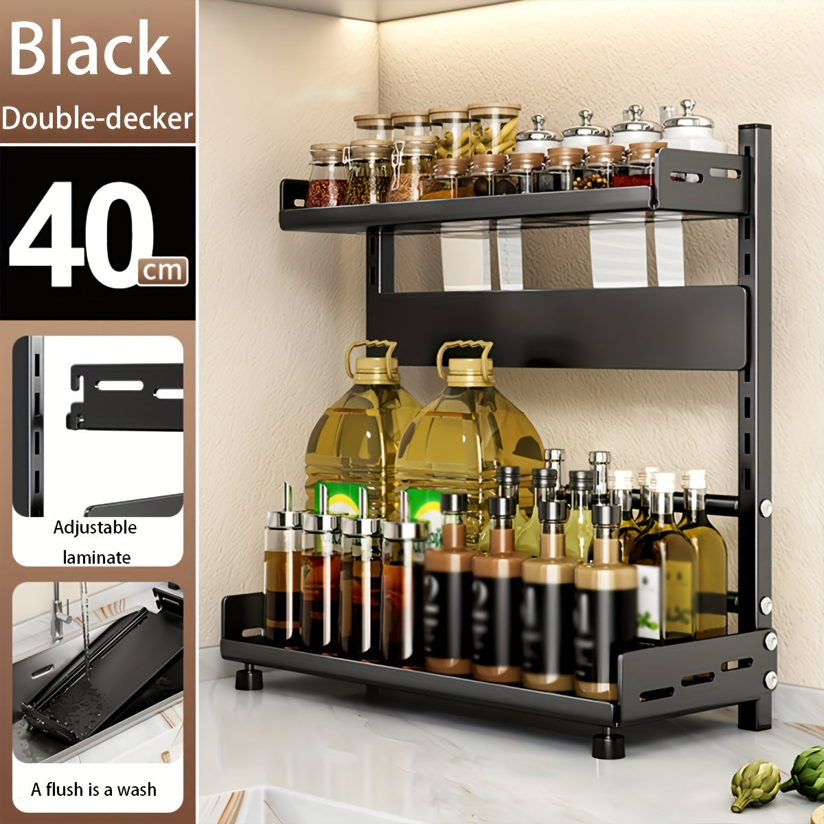 Estante de Especias Metálico Ajustable de 2 Niveles - Organizador de Encimera que Ahorra Espacio para Especias, Botellas y Utensilios - Perfecto para Cocina y Comedor