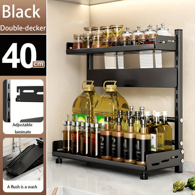 Estante de Especias Metálico Ajustable de 2 Niveles - Organizador de Encimera que Ahorra Espacio para Especias, Botellas y Utensilios - Perfecto para Cocina y Comedor