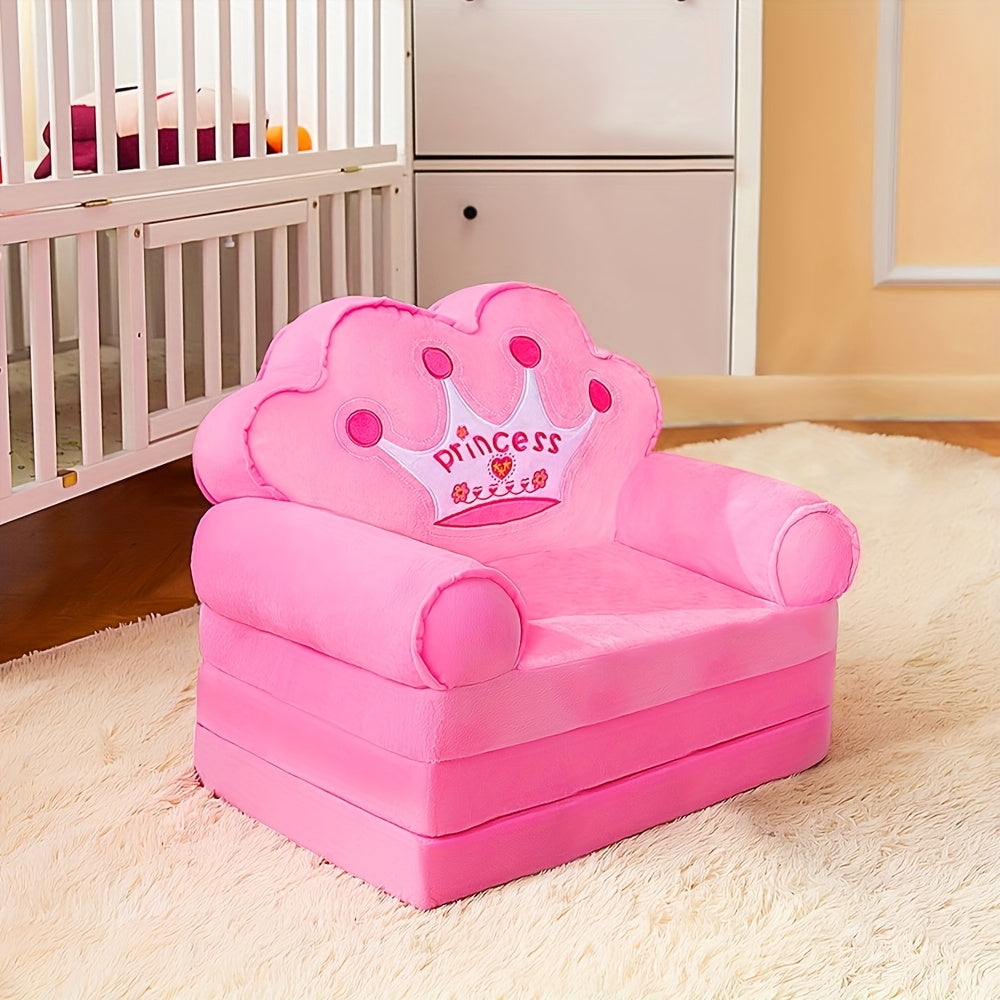 1pieza Sofá Cama Plegable con Tema de Princesa con Bordado de "Princesa" - Ergonómico, Lavable, Ideal para Dormitorio, Sala de Estar o Caravana, Rosa Suave con Diseño de Corazón y Corona, Muebles de Sala de Estar | Diseño Juguetón | Tela Resistente