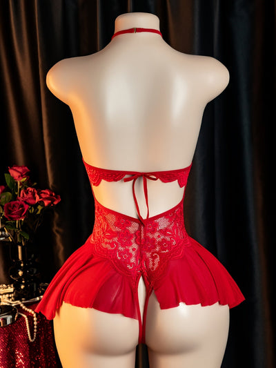 Lencería sexy, diseño de entrepierna abierta, mono esqueleto de encaje, elegante mono para mujer, ropa de seducción para la cama, bata de pasión