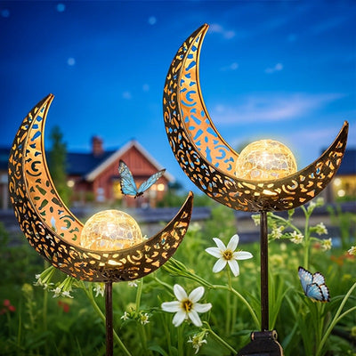 Luces Solares Decorativas para Exteriores de Luna, Adorno Metálico Impermeable y Antigolpes con Vidrio para Césped, Accesorios de Jardín, Lámpara de Iluminación Exterior Luces de Hierba IP65
