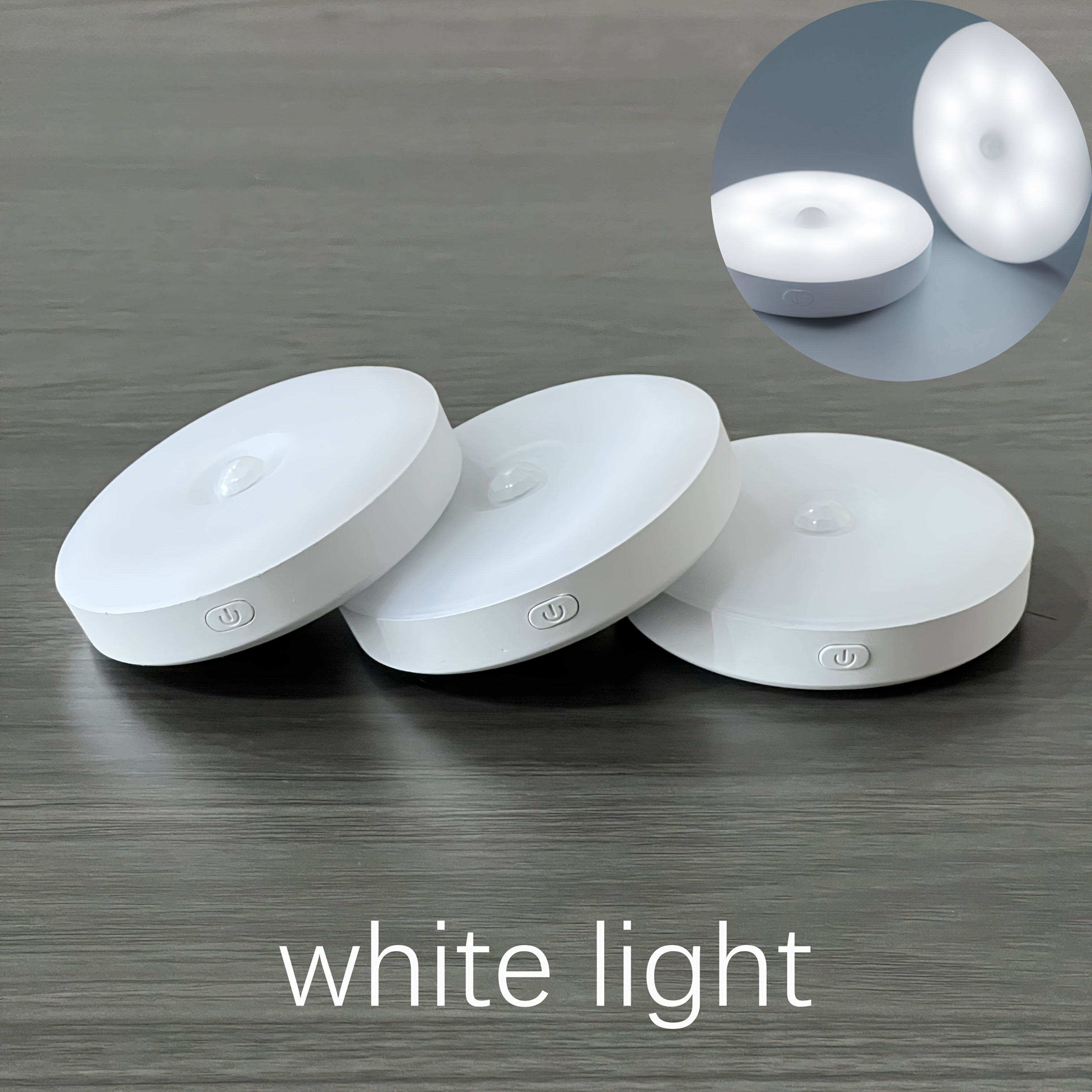 3 luces nocturnas con sensor de movimiento, dimmer de 8 LED, recargable por USB, acabado pulido, opción para colgar o poner de pie, para dormitorio, pasillo, clóset y escaleras, color sólido, batería de litio