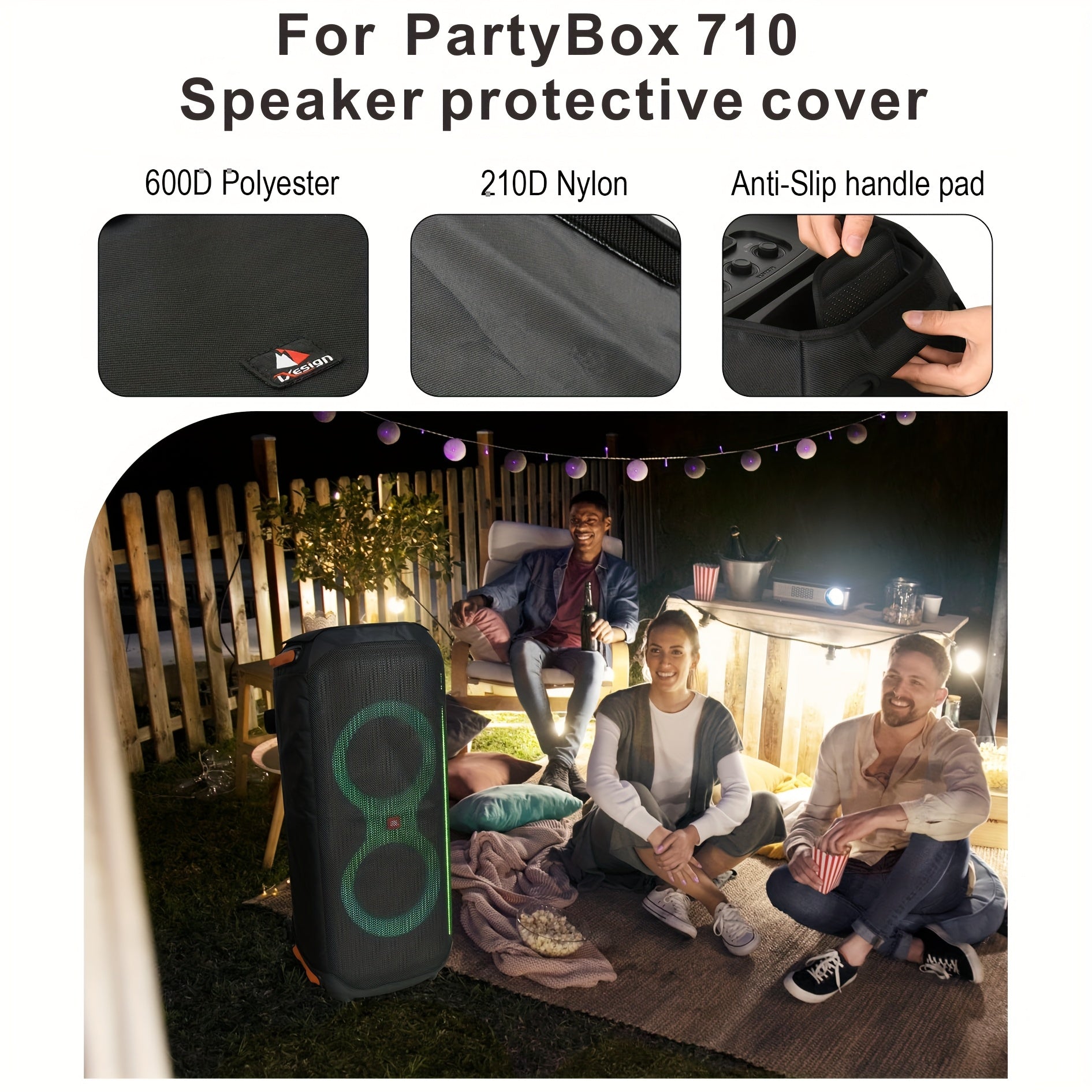 Fundas Protectoras para Altavoz PartyBox 710 - Durable Poliéster 600D y Nylon 210D con Mango Antideslizante, Ideal para Uso en Interiores y Exteriores, Regalo Perfecto para Enthusiastas de la Música, Sistema de Sonido al Aire Libre | Funda de Altavoz Mod