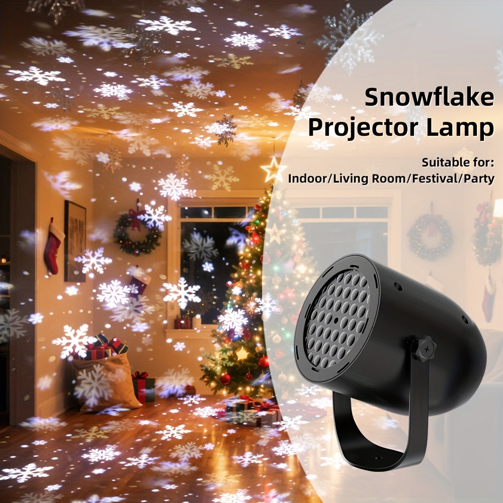 1 lámpara de proyección con copo de nieve en carcasa negra, alimentación USB, luz ambiental, ideal para Navidad, fiestas, Halloween, bodas y decoración interior. Perfecta para eventos, festividades y proyectos de habitaciones