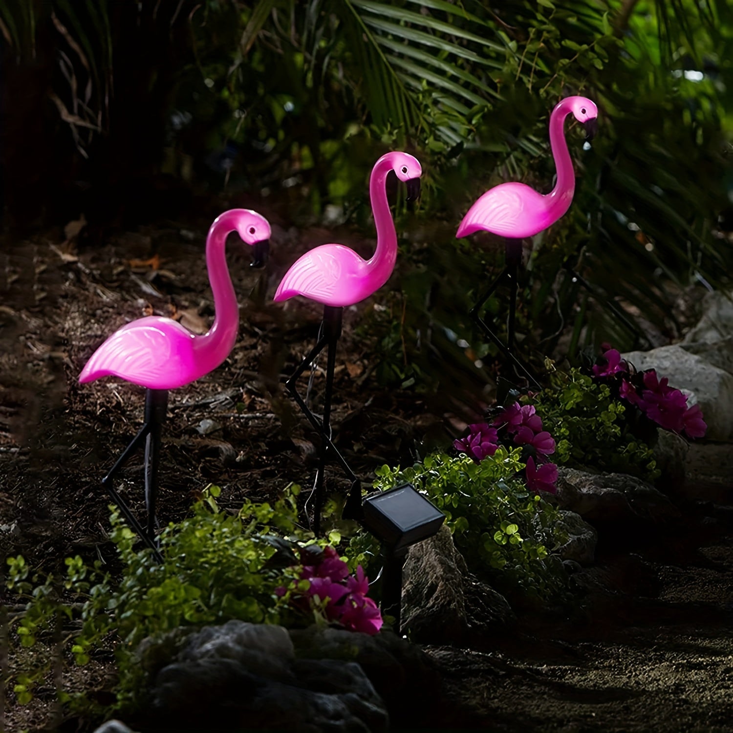 LCHPMY 1 pieza/2 piezas/4 piezas/3 piezas/2 juegos de luces LED solares con forma de flamenco, control táctil, batería recargable de níquel, decoración exterior de plástico con temática animal para jardín, césped, patio, estanque, patio trasero, Hallowee