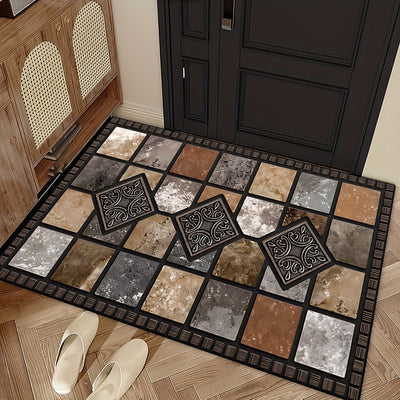 Alfombra de Entrada Lavable Antideslizante de Poliéster con Base de Goma, Diseño de Piedra Roja y Azulejo para Hogar, Jardín y Espacios Habitables - Varios Tamaños Máquina Hecha 19x31/23.6x35.4/31x47/47x62 pulgadas - Ideal para Decoración Rústica