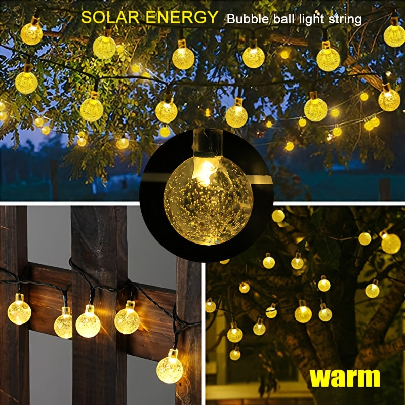 1 Cuerda de Bolas de Cristal Solar, 8 Modos, Plástico, Multi-Color, Parpadeante, Control de Botón, Batería de Níquel Solar de 400mAh, Fotovoltaico Removable, con Control de Interruptor, para Janucá, Jardín, Patio, Césped, Decoración de Balcón