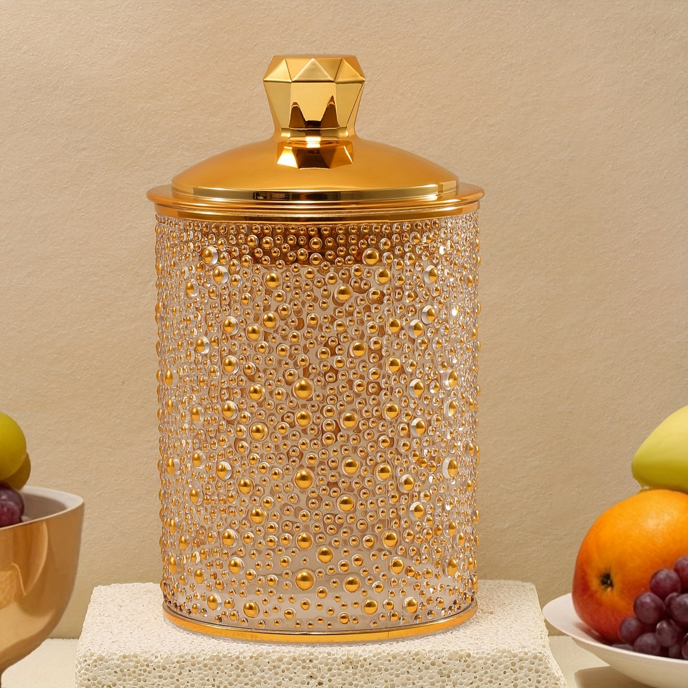 Juego de Tarros Sellados para Granos y Cereales, Envases Herméticos de PET Aroma a Dátiles del Medio Oriente con Tono Dorado Perla, Coloridos Recipientes Sellables - Set de Tres Piezas Ideal para Decoración en Cocina o Encimera