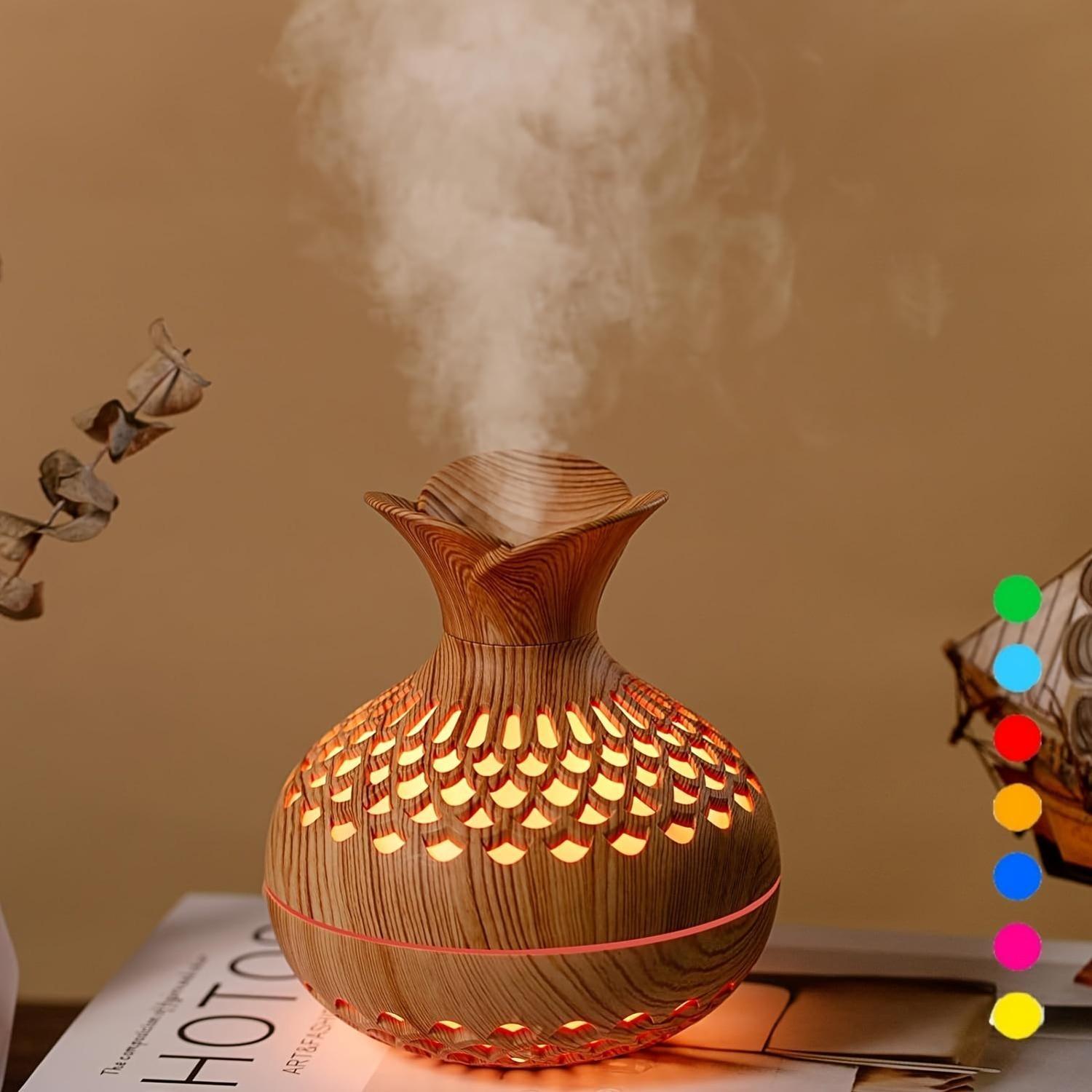 Humidificador mini colorido con forma de flor, humidificador personal USB para auto, oficina, habitación, etc., 2 modos de niebla, 7 colores, súper silencioso, capacidad de 300 ml
