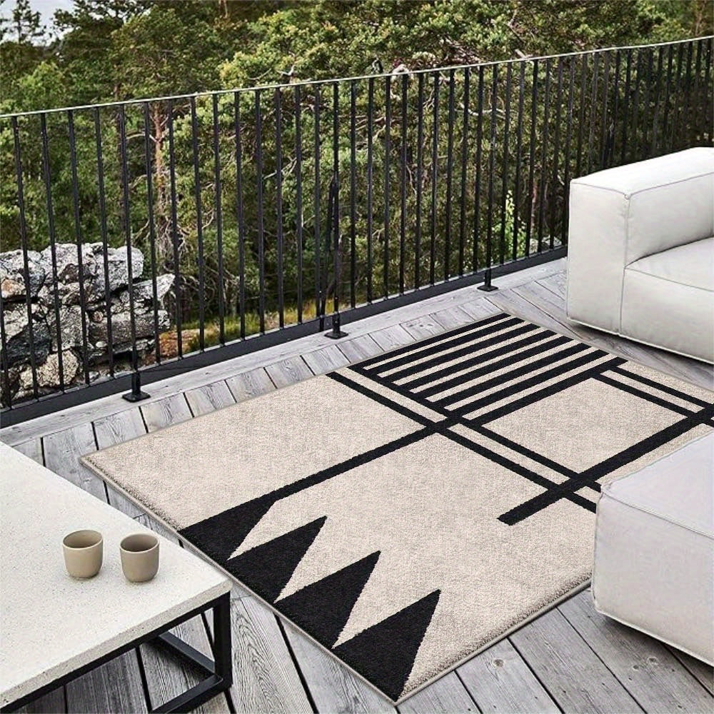 7 Estrellas Cérvolos Alfombra Ultra-Suave Geométrica para Exteriores - Antideslizante, Lavable en Máquina, Poliéster Duradero para Patio, Camping y Decoración del Hogar - Diseño Elegante de Rayas Negras y Blancas, Tamaños Variados Disponibles, Alfombra d