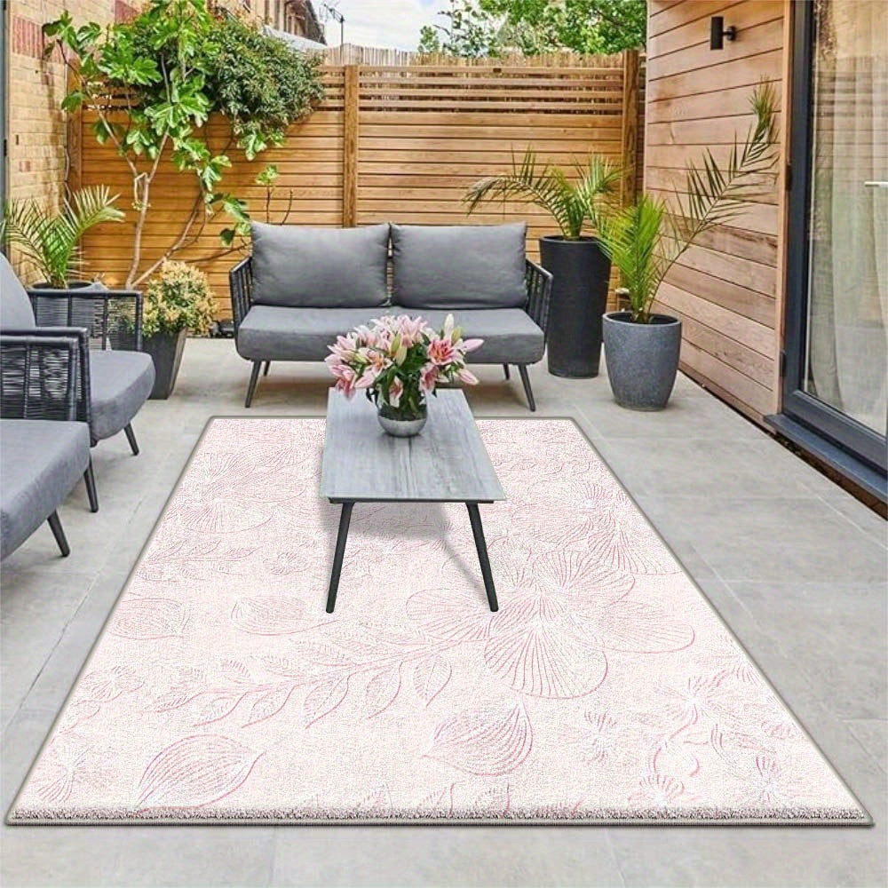 Siete Ciervos Alfombra Floral de Terciopelo para Exteriores - Suave, Antideslizante, Lavable en Máquina, Alfombra de Poliéster para Patio, Césped y Áreas de Alta Circulación, Color Crema con Diseño Floral Rosa, Ideal para Acampar en Camper y Vida al Aire