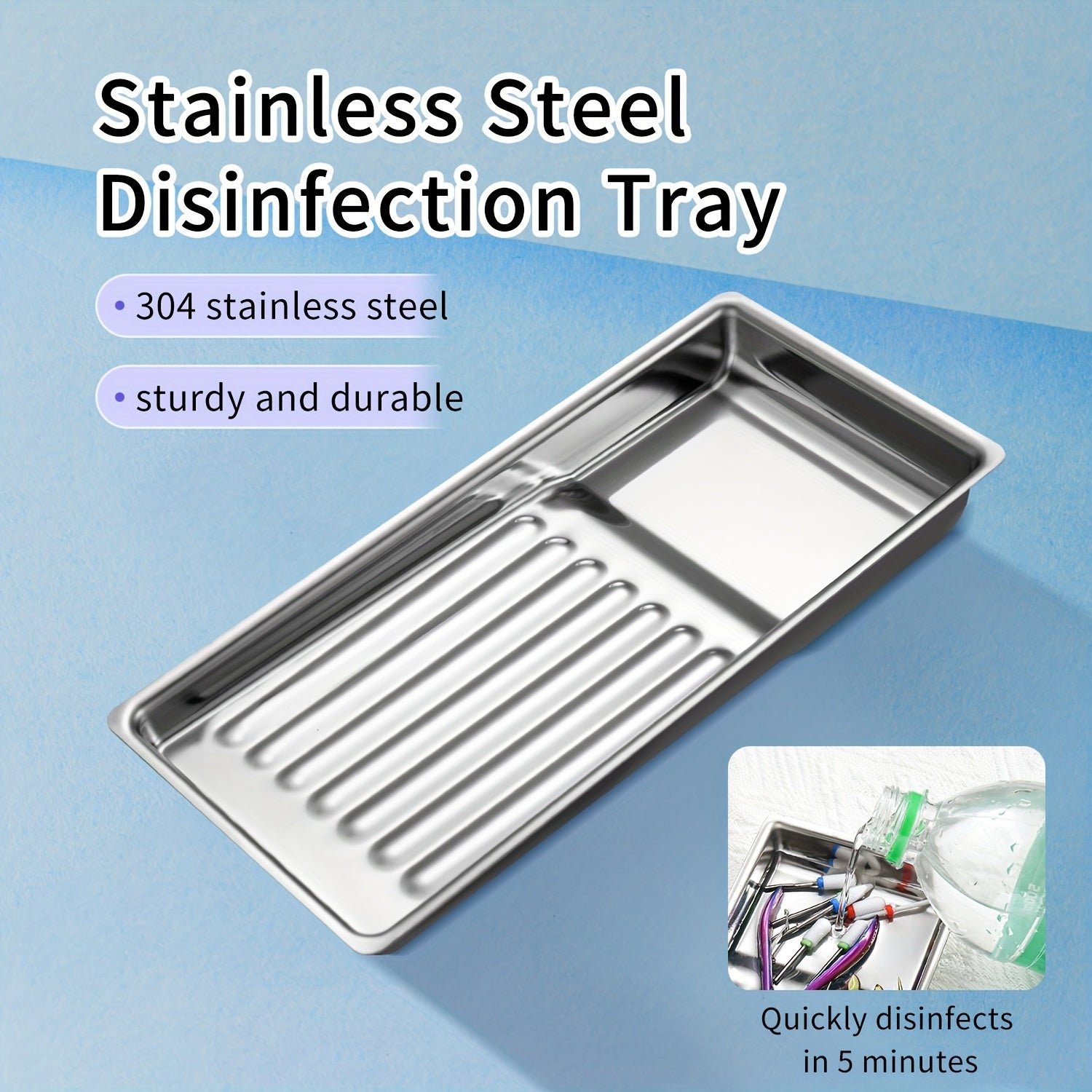1 plato de desinfección de acero inoxidable para herramientas de arte de uñas - Acero inoxidable 304, desinfección rápida de 5 minutos, duradero y resistente, ideal para herramientas de manicura, accesorios de arte de uñas, almacenamiento de escritorio e