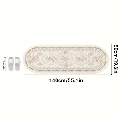 1pc Alfombra de cabecero ovalada con patrón floral - suave, antideslizante para dormitorios, alfombrilla decorativa para salas y sofás - decoración rústica del hogar, tapicería estética y suministros artísticos-Día de la Madre