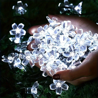 Luzes de jardín alimentadas por energía solar, 7m con 50 bombillas en forma de flor LED, 8 modos de iluminación, decoración para exteriores impermeable para patio, balcón y celebraciones de bodas, luces para decoración