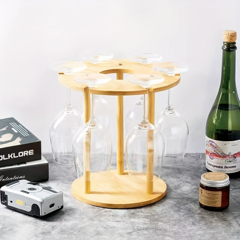 Soporte elegante de vino de madera con copas colgantes y botella - Decoración de hogar estilosa para vino tinto, perfecto para mesas de comedor, decoración de vino